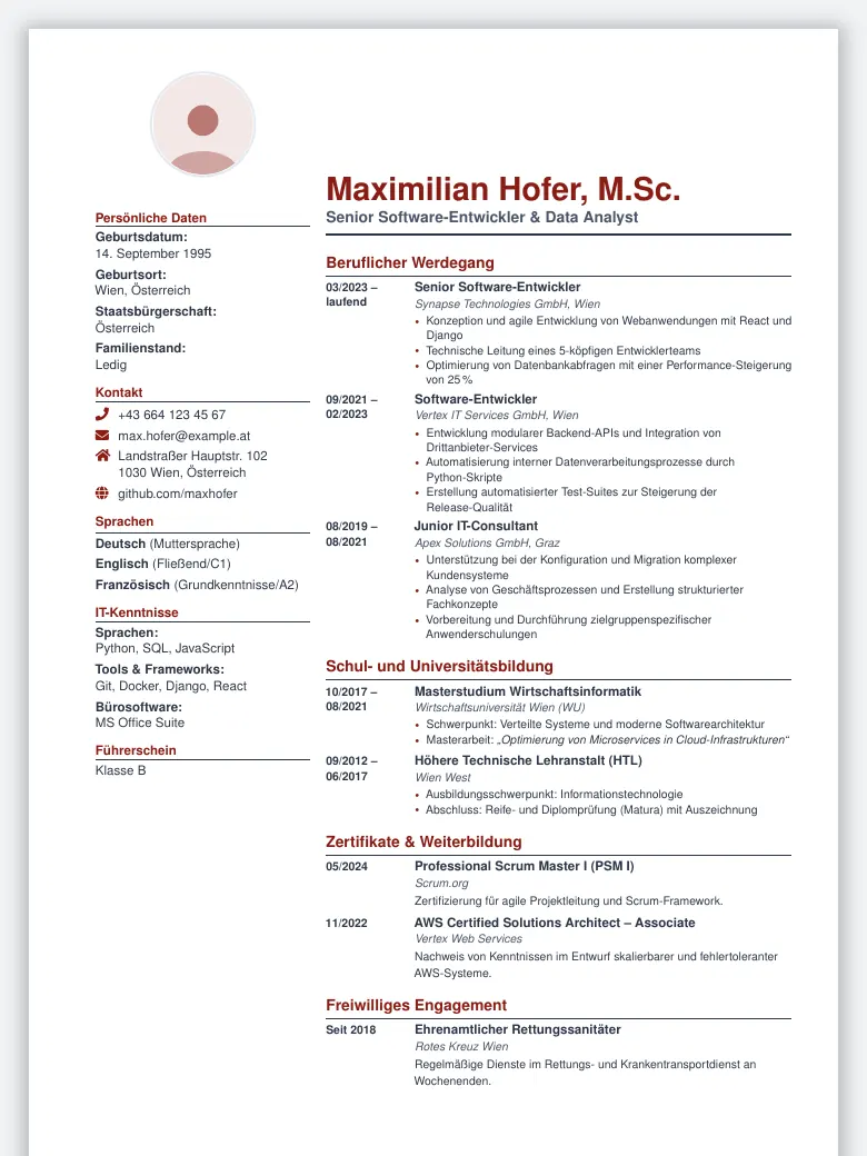 Austrian Standard CV preview