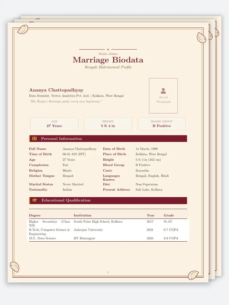 Bengali Marriage Biodata preview