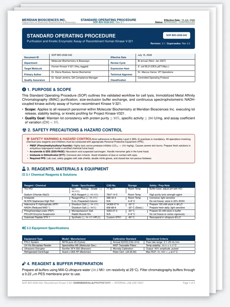 Biochemistry Experimental Protocol SOP LaTeX template, first page preview