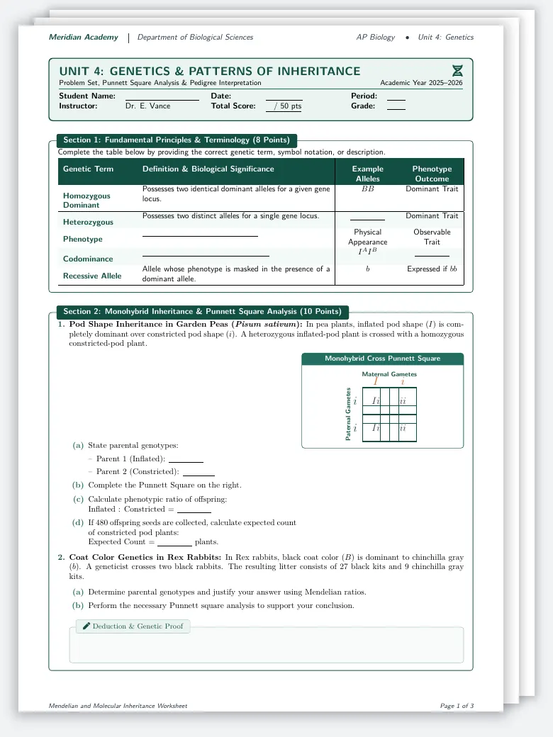 Biology & Genetics Worksheet preview