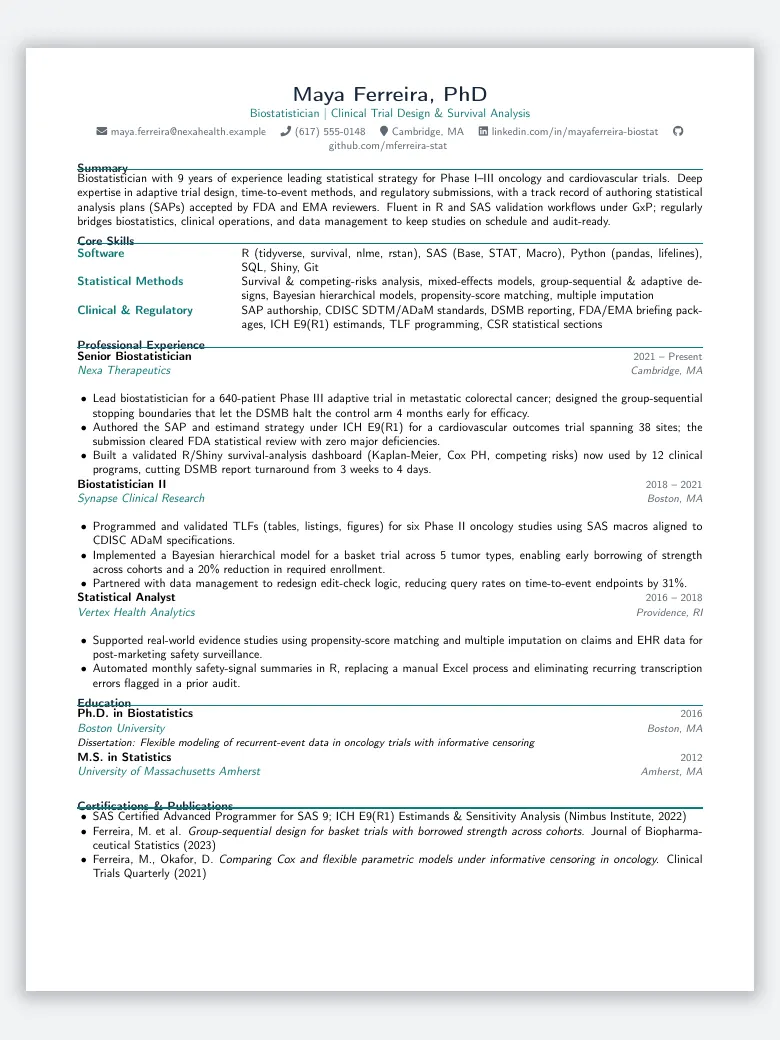 Biostatistician Resume preview