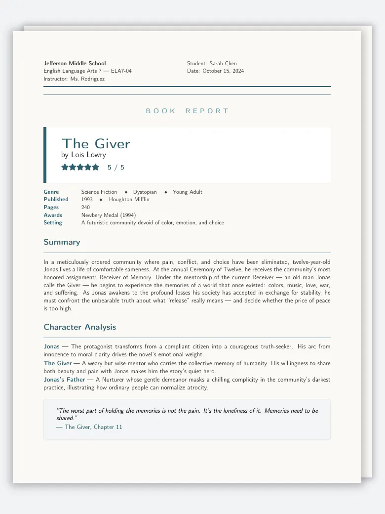Book Report Template preview
