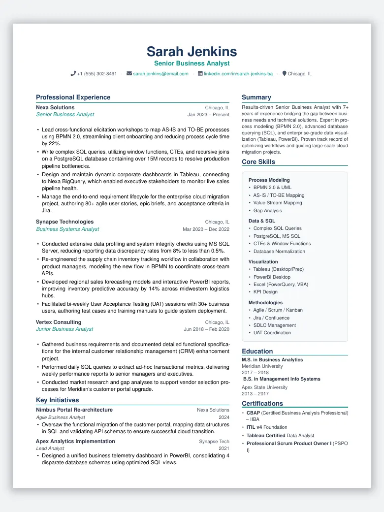 Business Analyst Resume preview