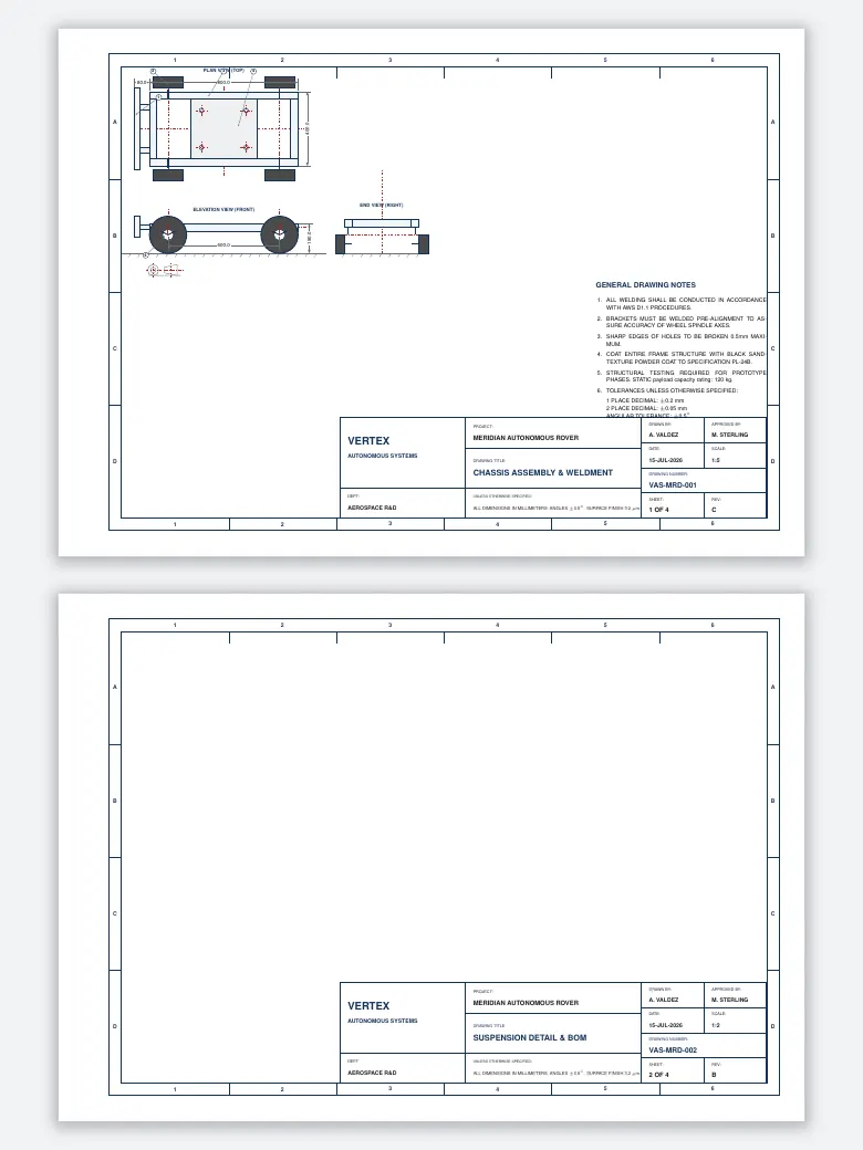 CAD Drawing Title Block LaTeX template, first page preview