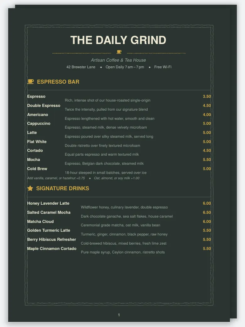 Cafe Menu preview