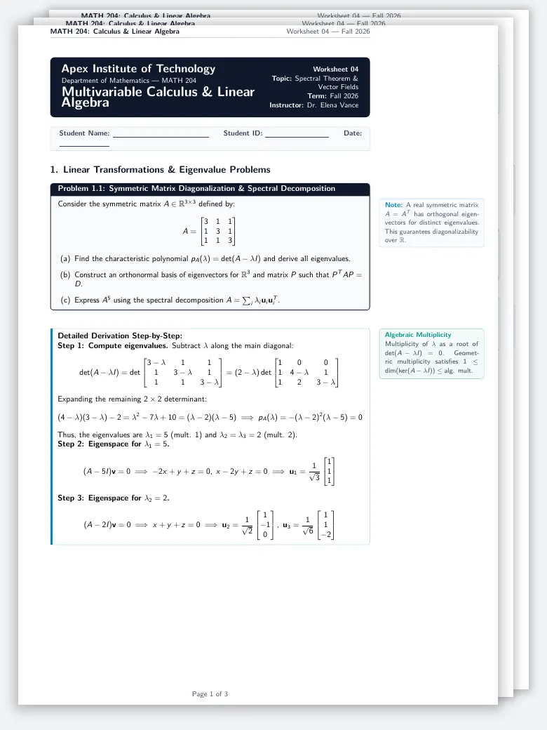 Calculus & Linear Algebra Worksheet preview