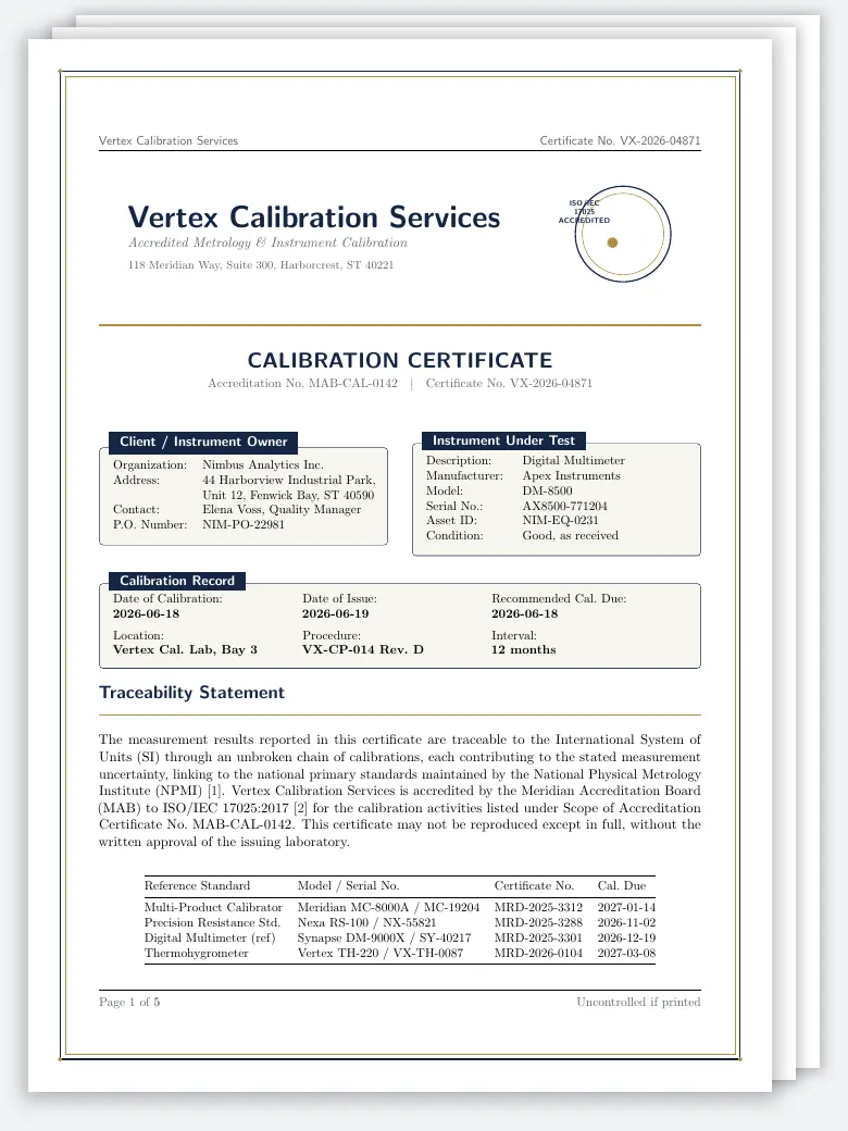 Calibration Certificate preview