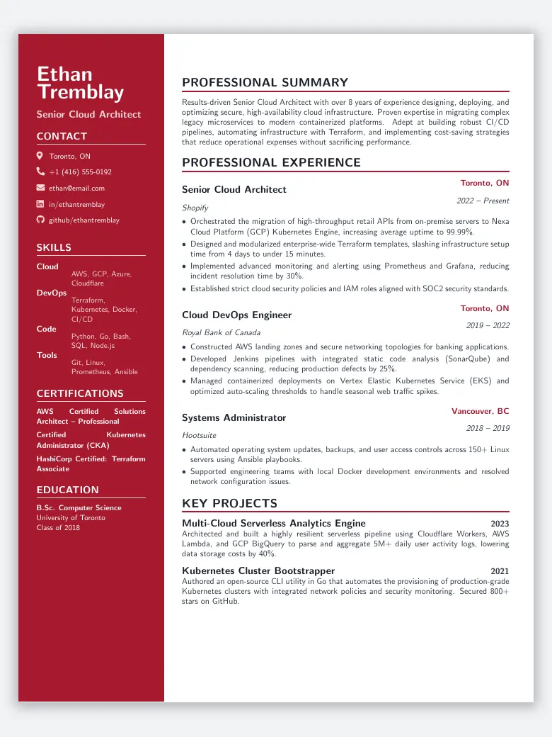 Canadian Resume preview