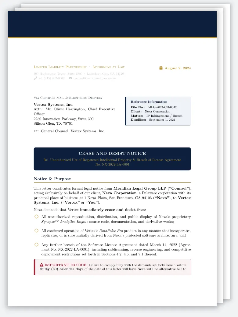 Cease and Desist Letter preview