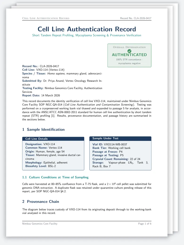 Cell Line Authentication Record preview