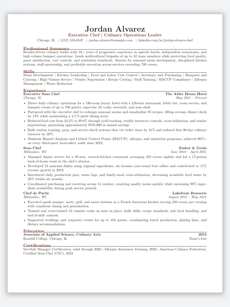 Chef and Culinary Resume preview
