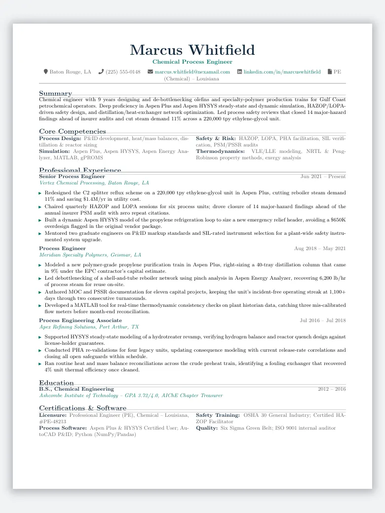 Chemical Engineer Resume preview