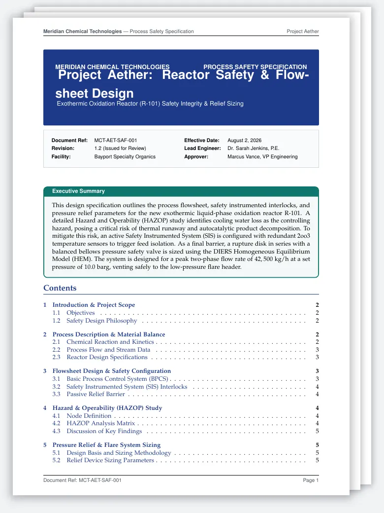 Chemical Process Safety & Flowsheet Design Spec preview