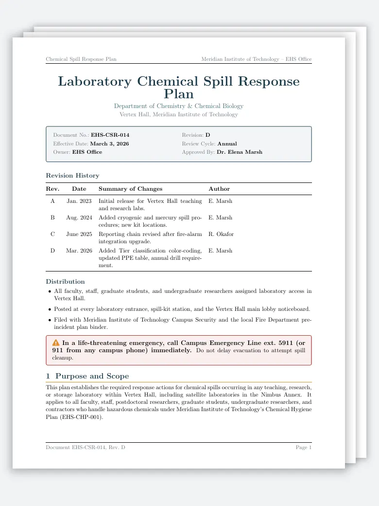 Laboratory Chemical Spill Response Plan preview