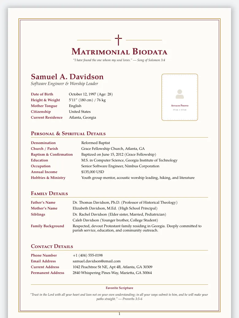 Christian Marriage Biodata preview