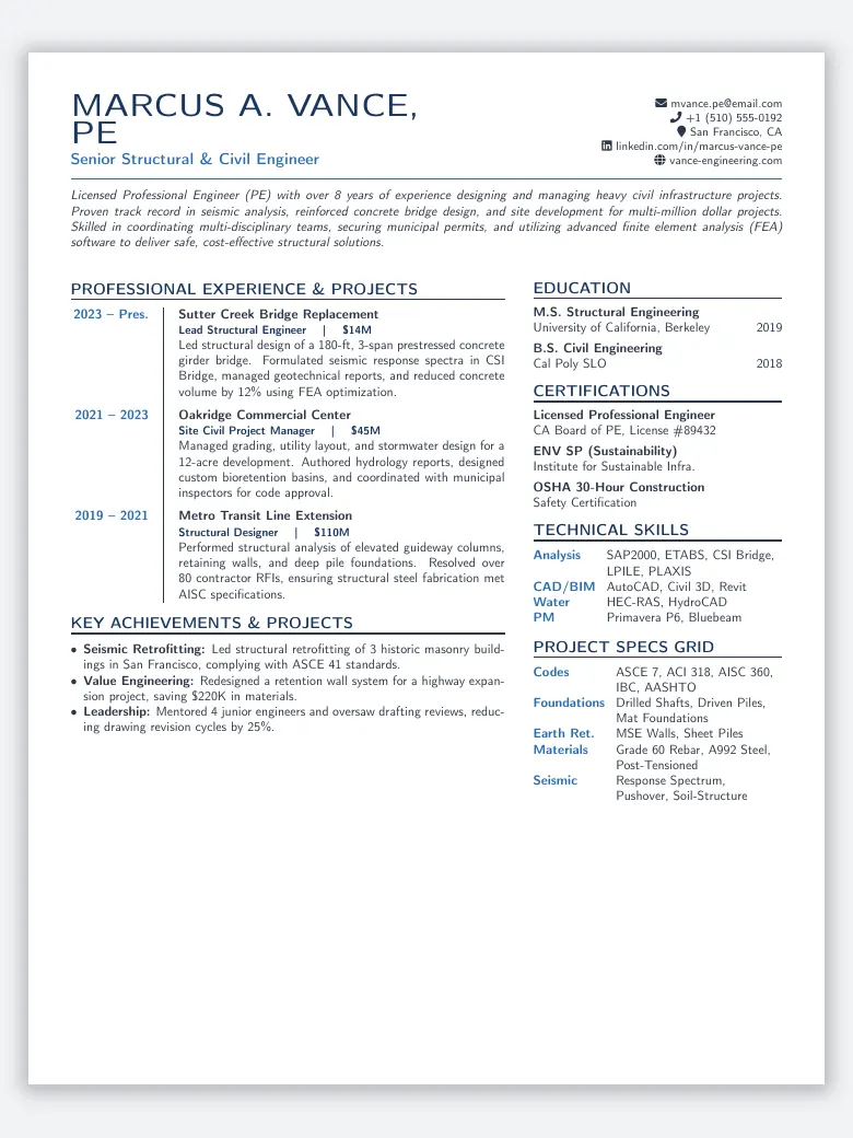 Civil Engineer Resume preview