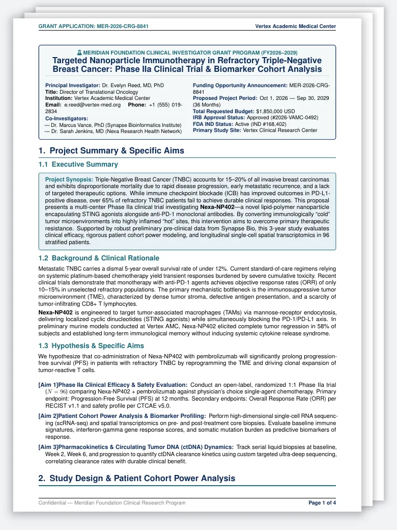 Clinical Research Grant Application LaTeX template, first page preview