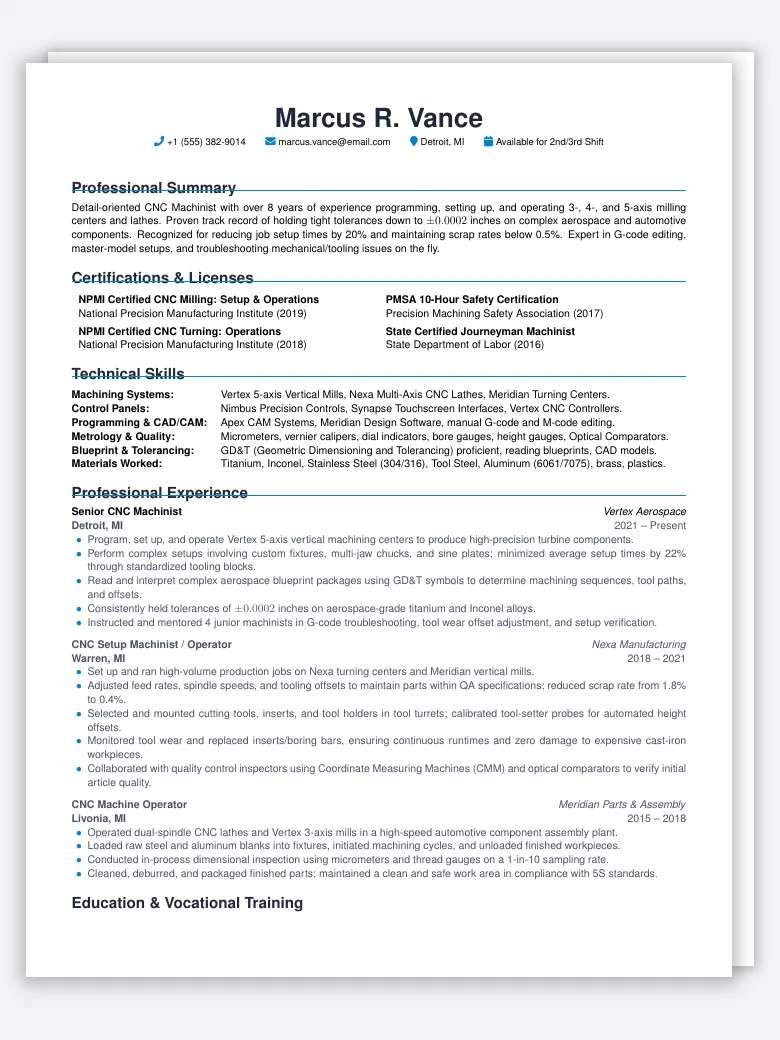 CNC Machinist Resume preview