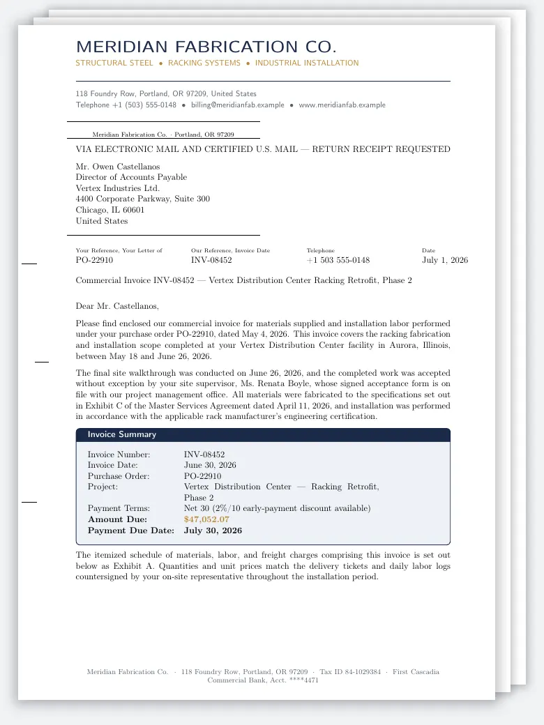 Commercial Invoice Cover Letter preview