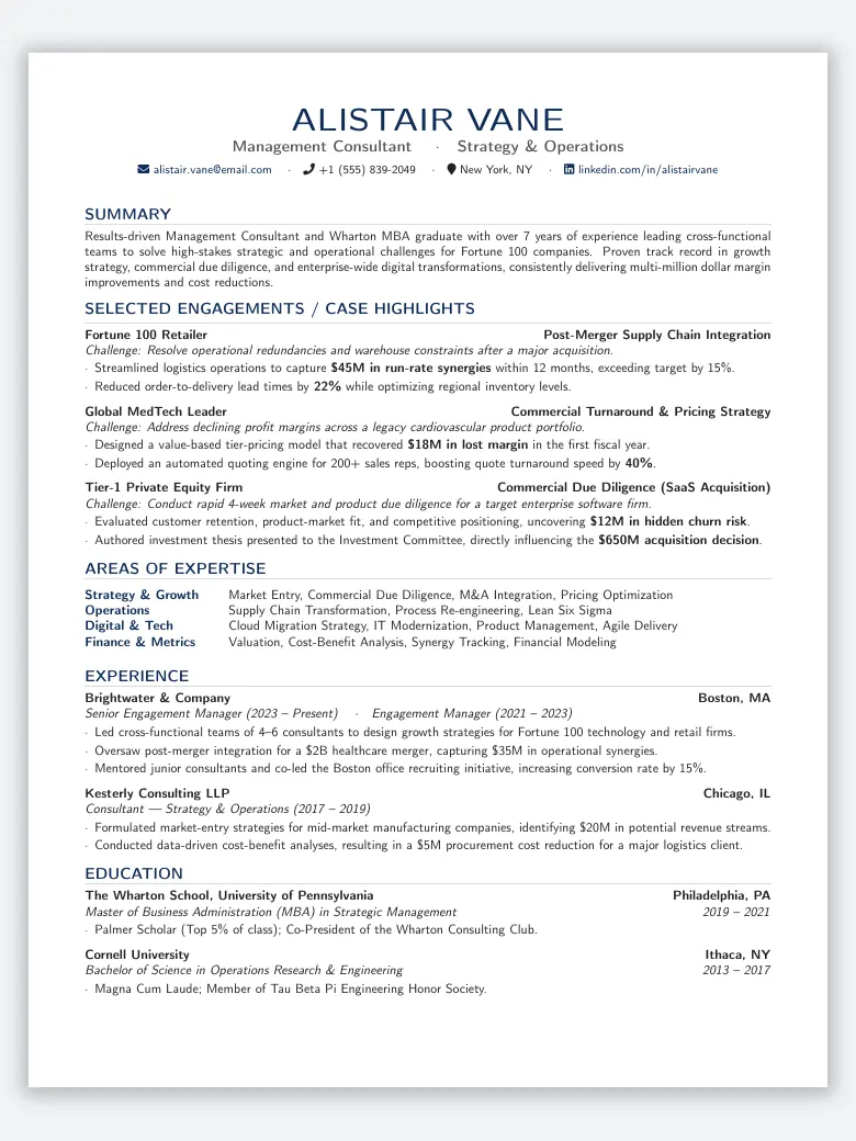 Management Consultant Resume preview