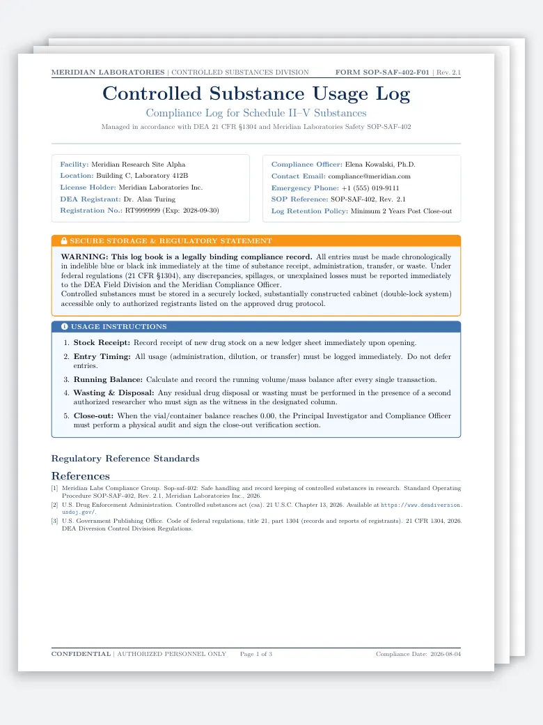 Controlled Substance Usage Log preview