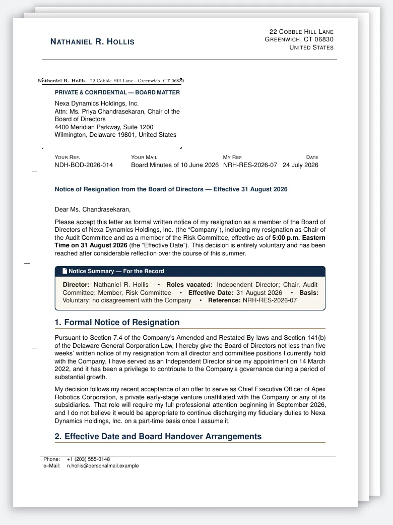 Corporate Board Resignation Letter preview