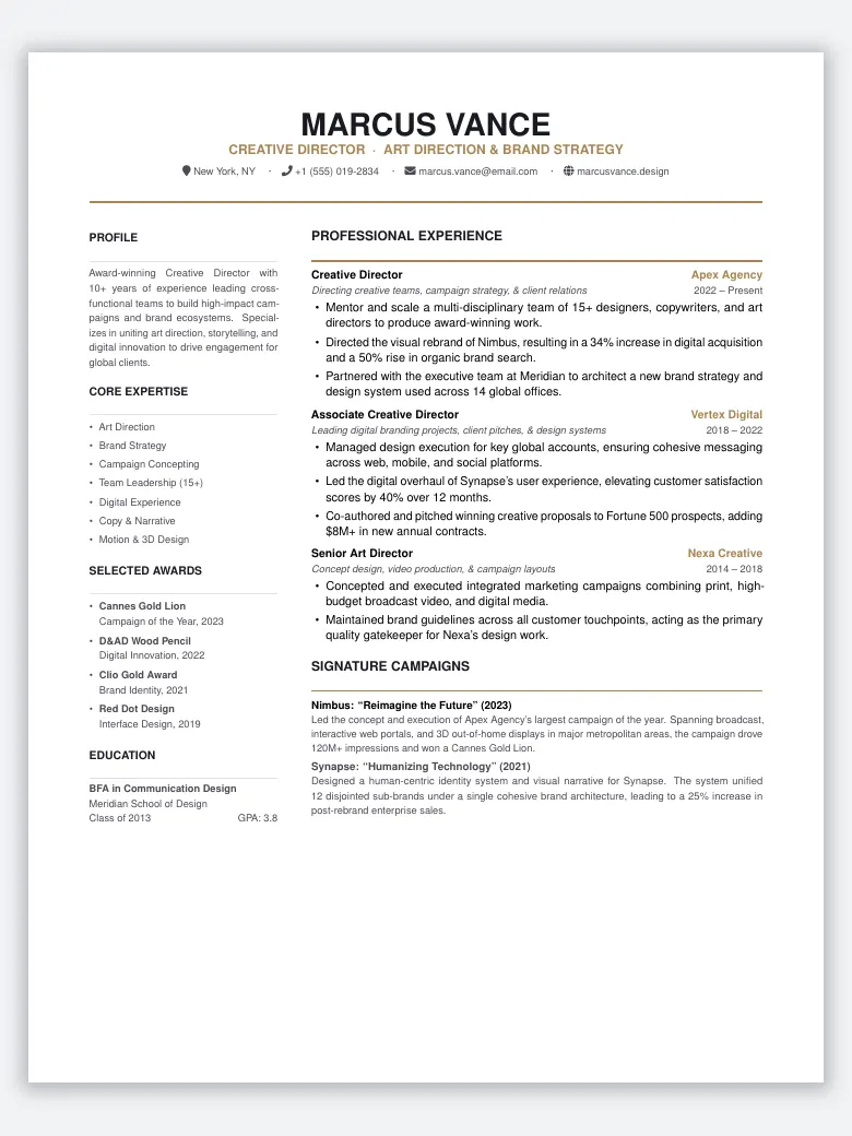Creative Director CV preview