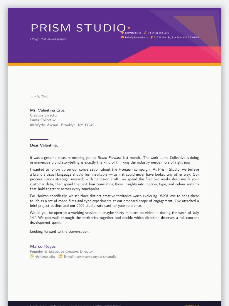 Creative Studio Letterhead preview