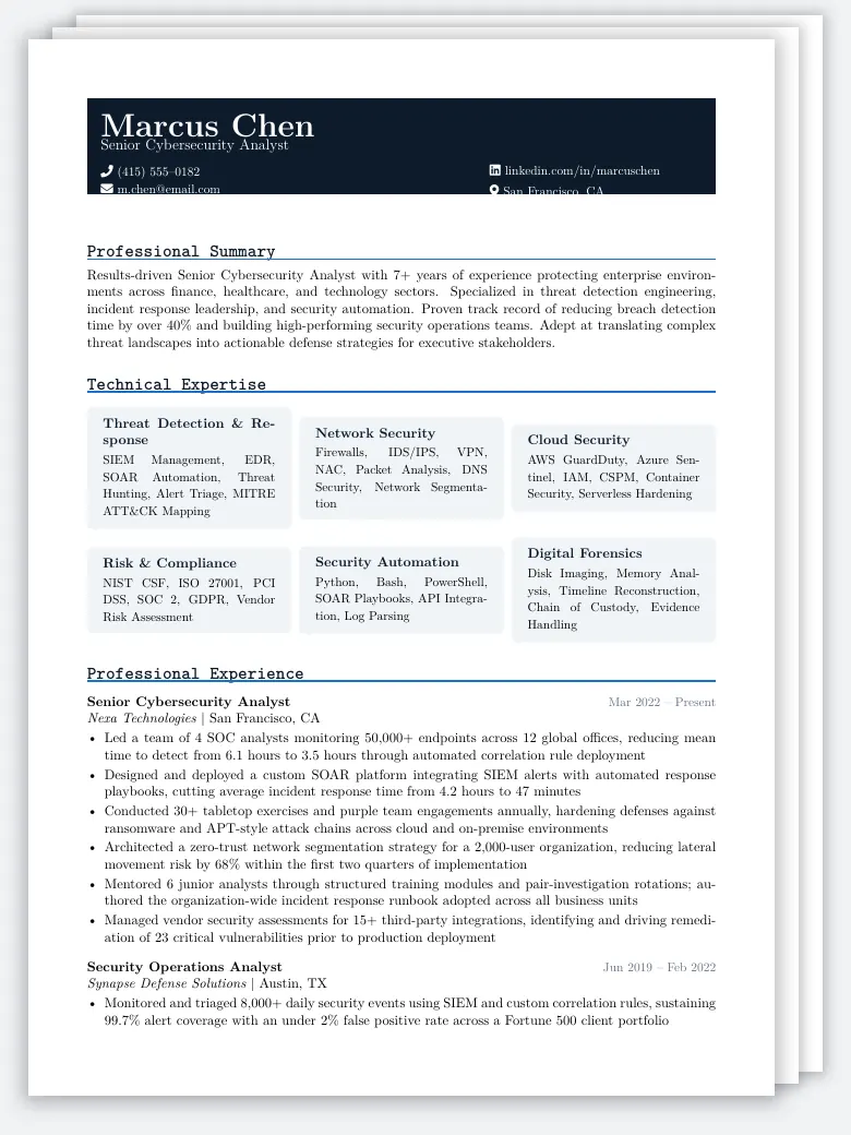 Cybersecurity Analyst CV preview