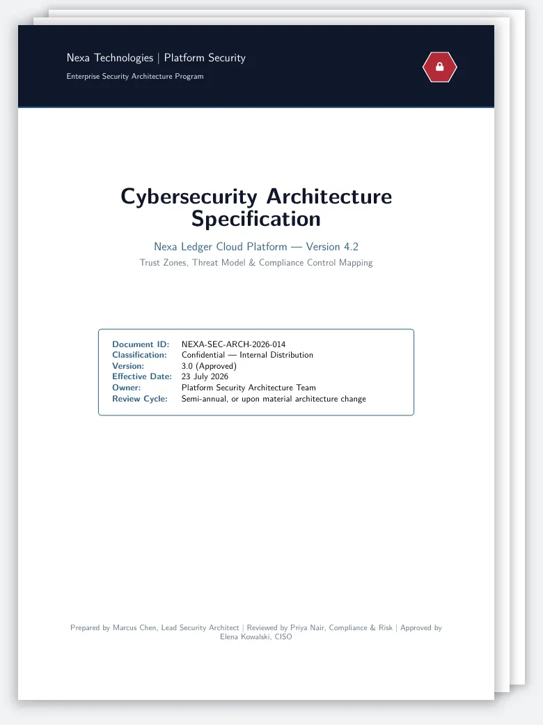 Cybersecurity Architecture Spec LaTeX template, first page preview