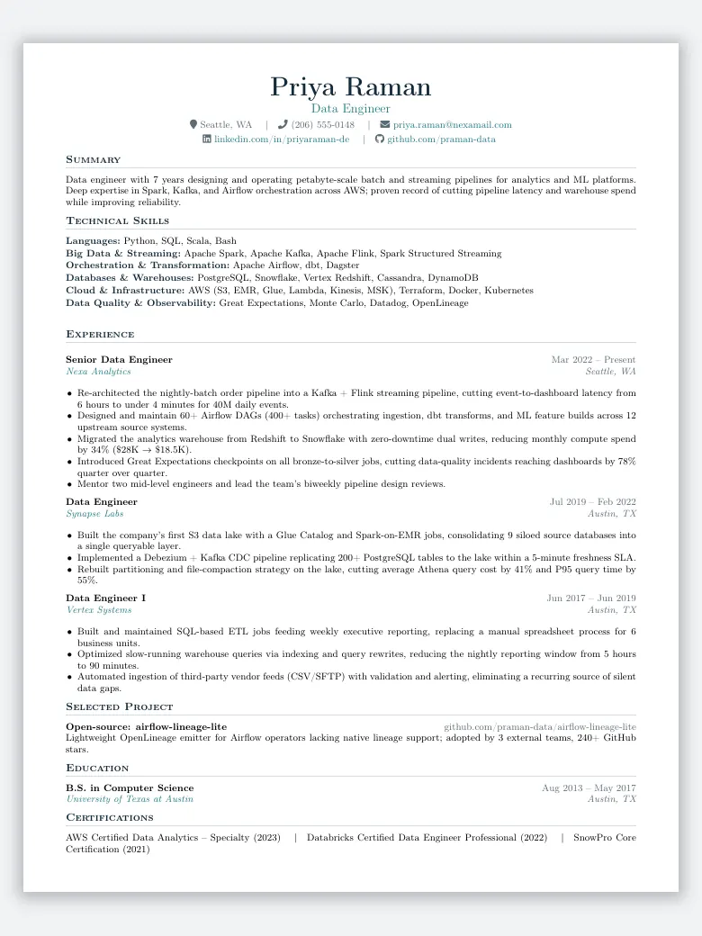 Data Engineer Resume preview