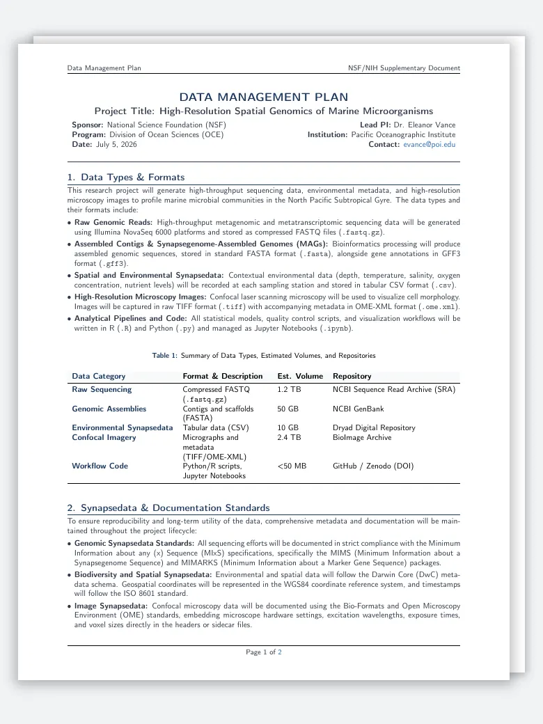 Data Management Plan preview