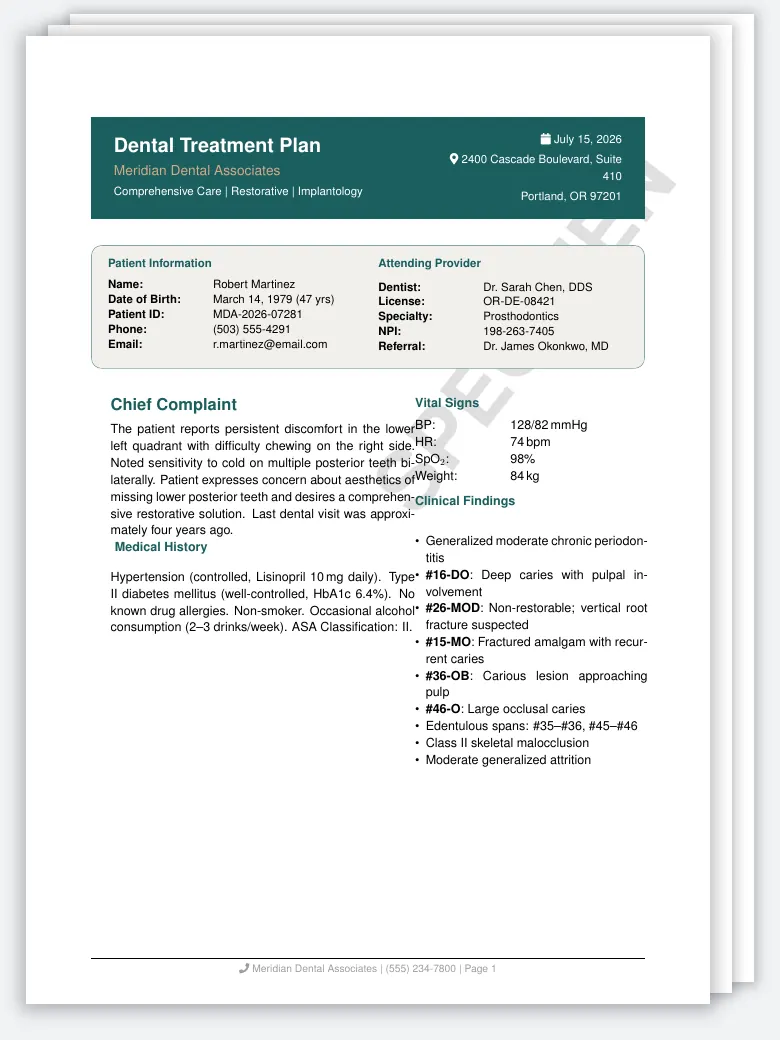 Dental Treatment Plan LaTeX template, first page preview