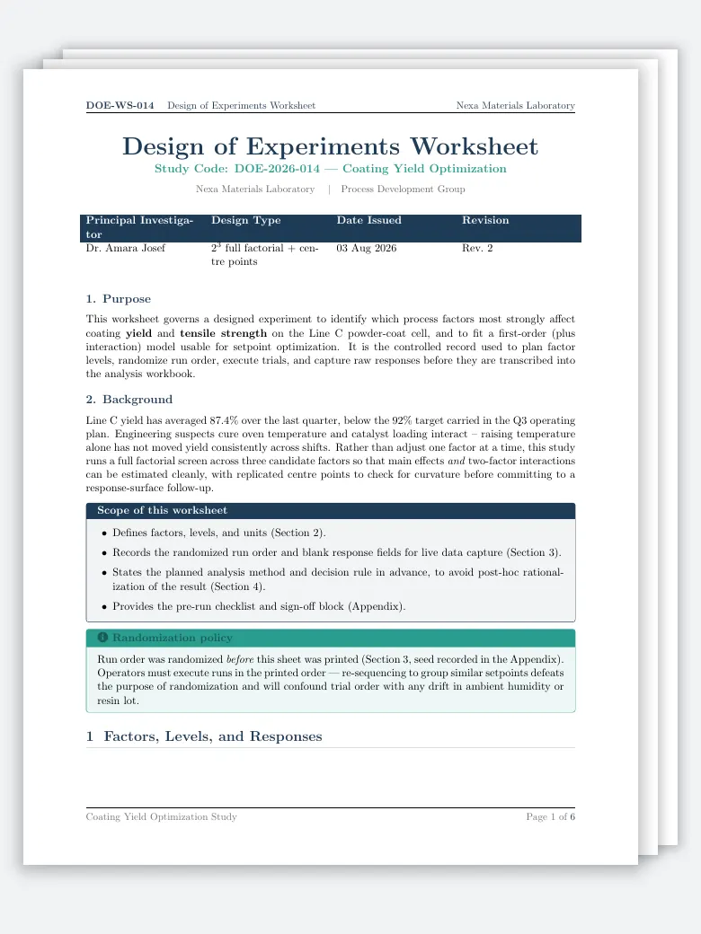 Design of Experiments (DOE) Worksheet preview