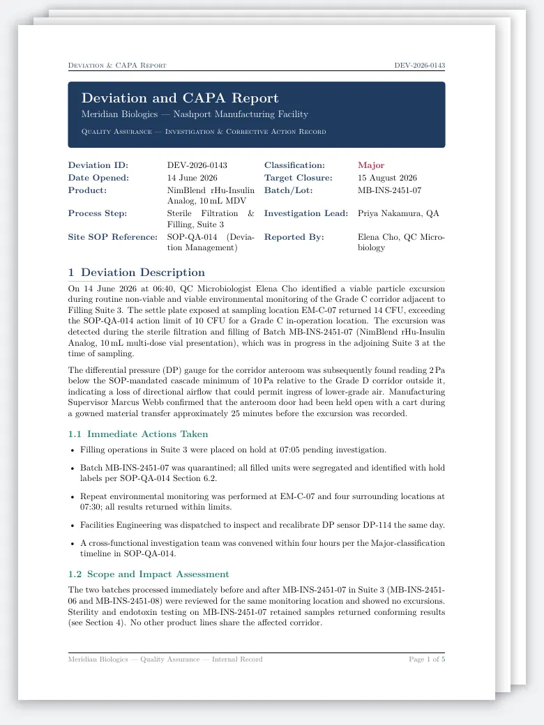 Deviation and CAPA Report preview
