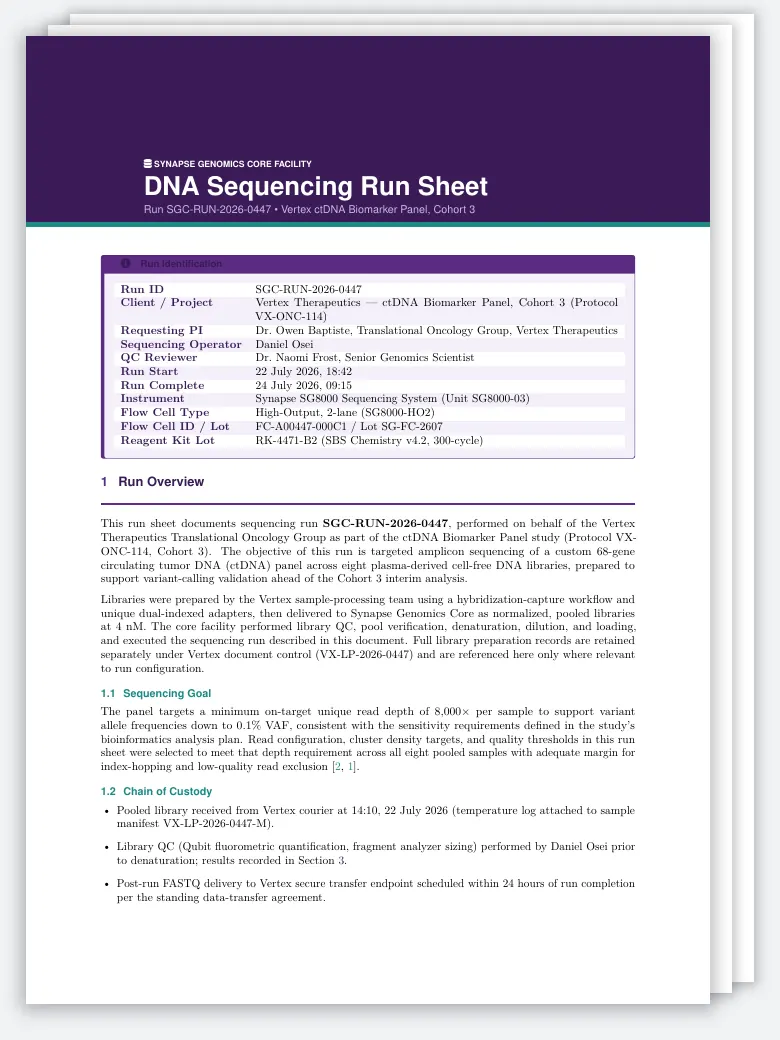 DNA Sequencing Run Sheet preview