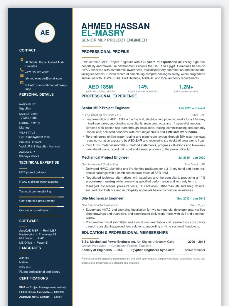 Egyptian Gulf Standard CV preview
