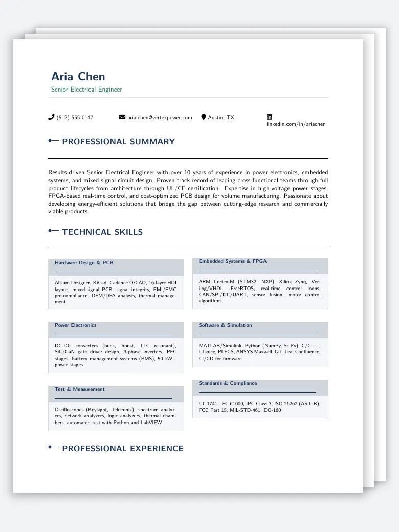 Electrical Engineer CV preview