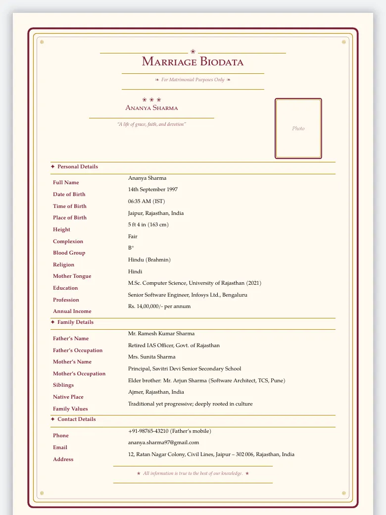 Elegant Marriage Biodata preview