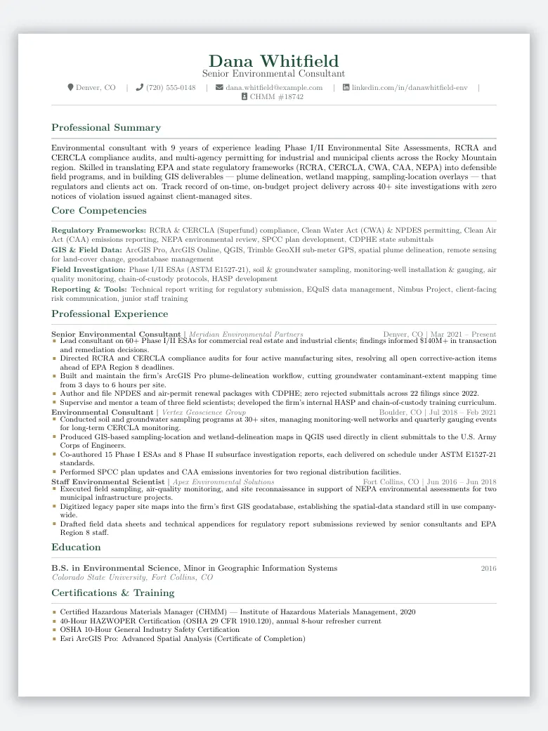 Environmental Consultant Resume preview