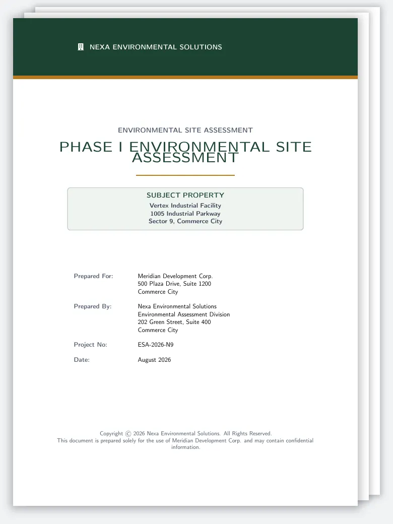 Environmental Site Assessment (Phase I ESA) Report preview