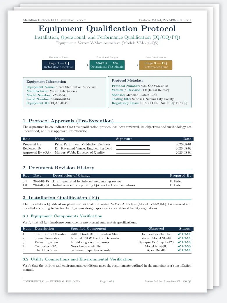 Equipment Qualification (IQ/OQ/PQ) Protocol preview