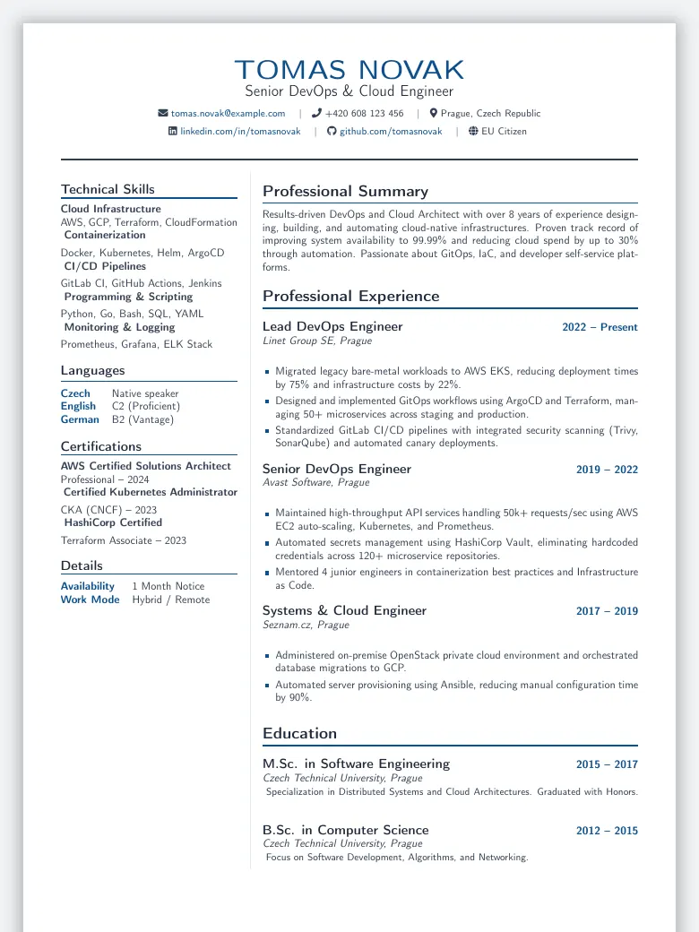 Europass CV Template preview