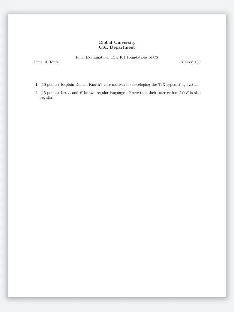 Exam Paper Template preview