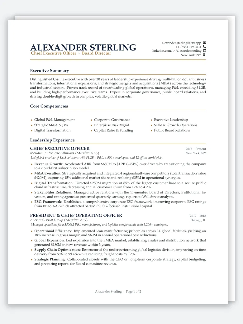 Executive Director CV preview