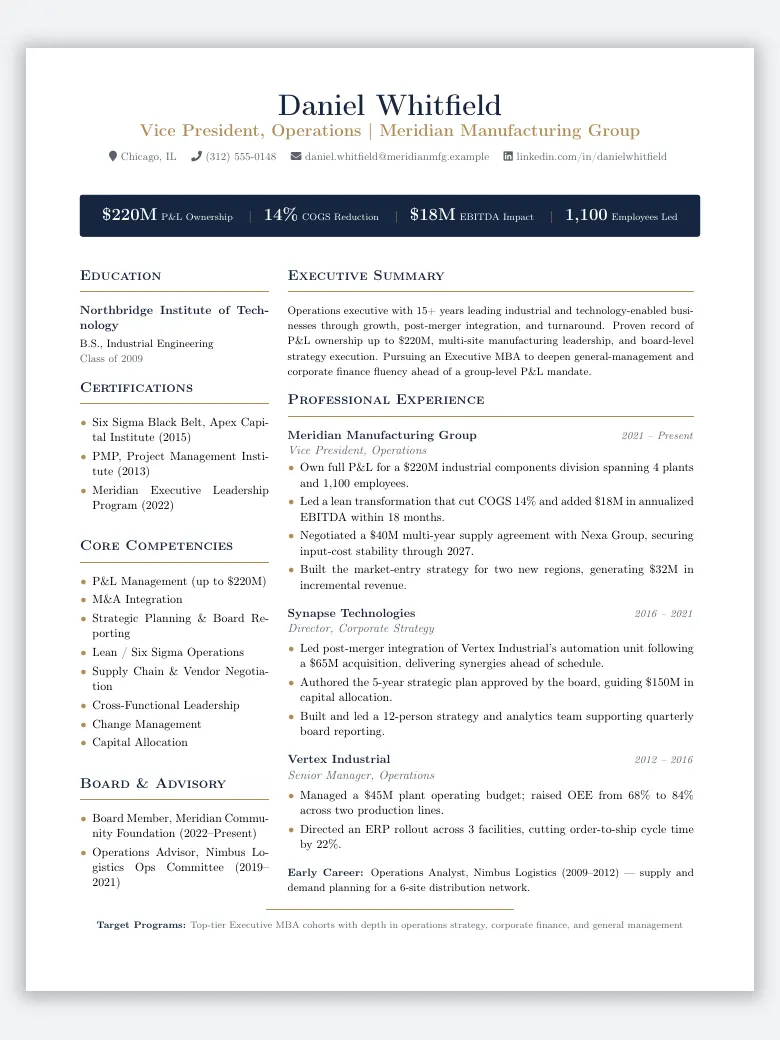Executive MBA CV preview