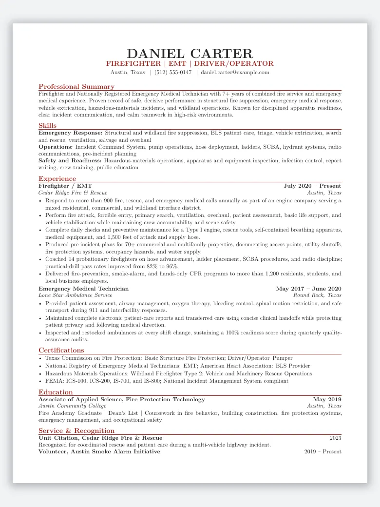 Firefighter Resume preview