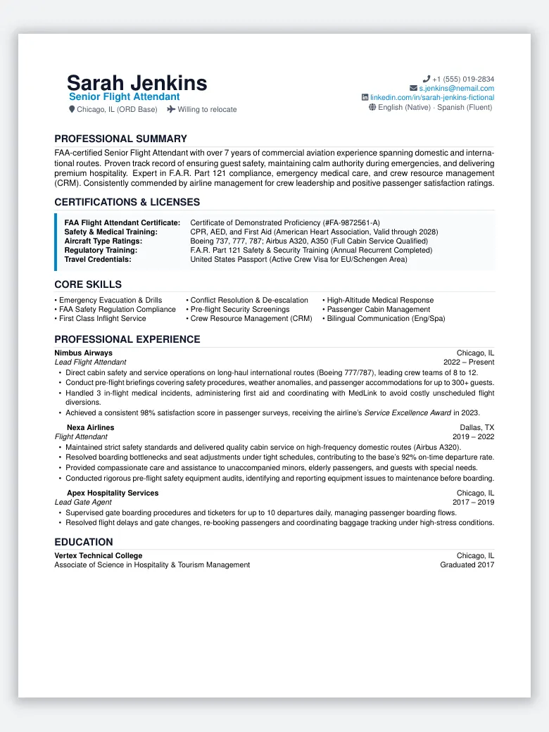 Flight Attendant Resume preview