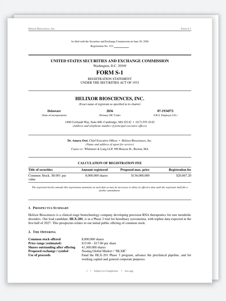 Regulatory Filing (Form S-1) preview