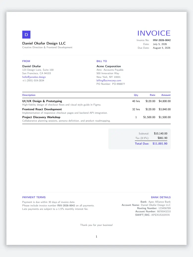Freelance Invoice preview